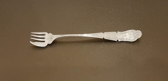Antique Coin Silver Pickle Fork by Cowles & Co. Victorian Monogrammed Serving Fork 6"
