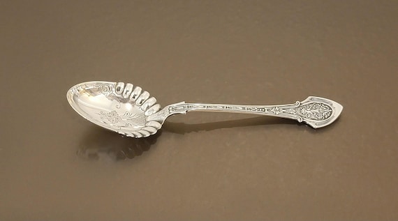 Hand Engraved Sugar Spoon - Angelo by Wood and Hughes Sterling Silver circa 1870
