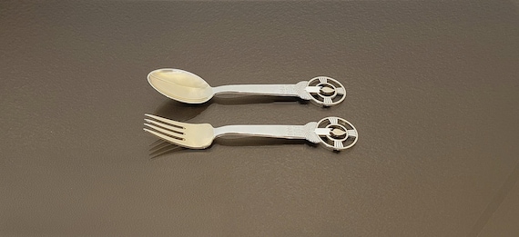 1936 Christmas Spoon and Fork Set - Gold Washed - Anton Michelsen 6-3/8"
