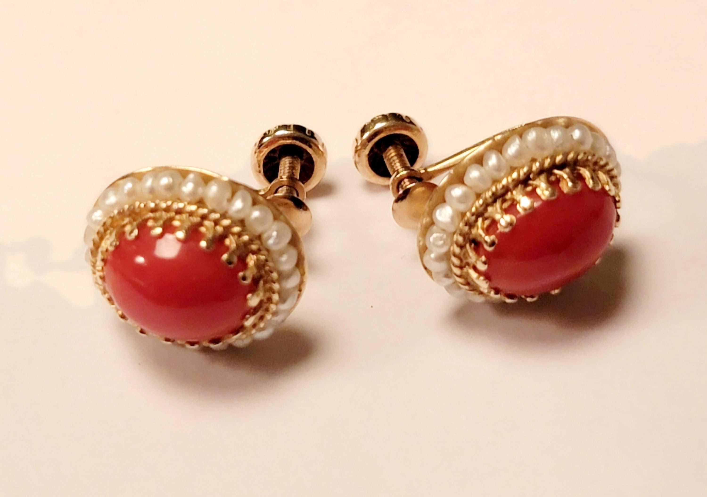 Red coral earrings 14k gold best sale