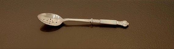 Large Pierced Serving Spoon - Silver and Mother-of-Pearl