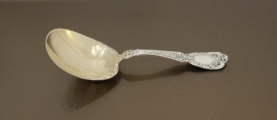 Large Heavy Berry / Casserole Serving Spoon - Florentine-Florenz by Gorham Sterling Silver Gold Wash Bowl 8-7/8"
