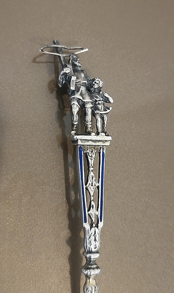 Antique European 800 Silver Figural Spoon – Knight & Lion – Dated 1891