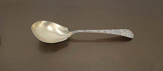 Antique Tiffany & Co. Sterling Silver Preserve Spoon – 8" – Hand Engraved Monograms