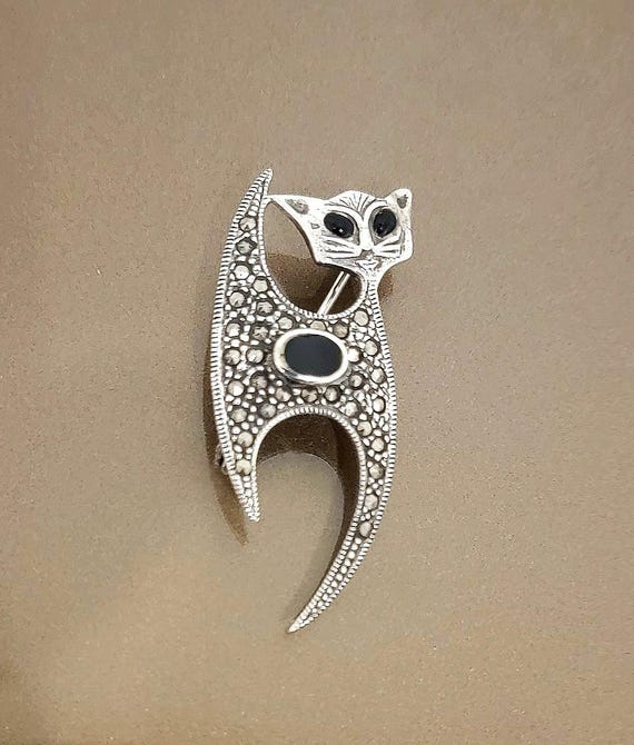Sterling and Marcasite Cat Pin