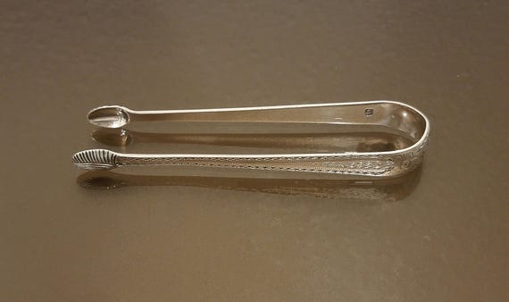 Antique Sterling Silver Sugar Tongs – Tested 1 Troy Ounce – Hand Engraved Floral Design – European Hallmarked