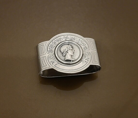 Antique Gorham Medallion Sterling Silver Napkin Ring Greek Goddess Athena Bust Victorian Figural Napkin Holder