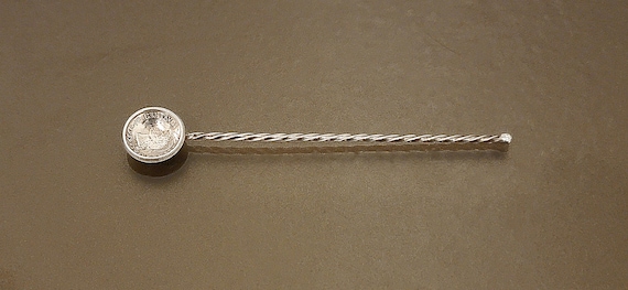 Vintage Mexican 10 Centavos Coin Stirrer – Twisted Sterling Silver Handle – 1959 Bar Spoon