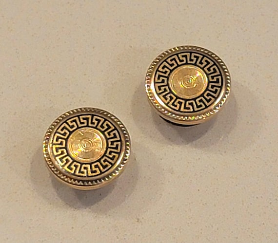 Vintage Gold Tone Greek Key Cufflinks | Classic Black Enamel | Mid-Century Style Men’s Accessories