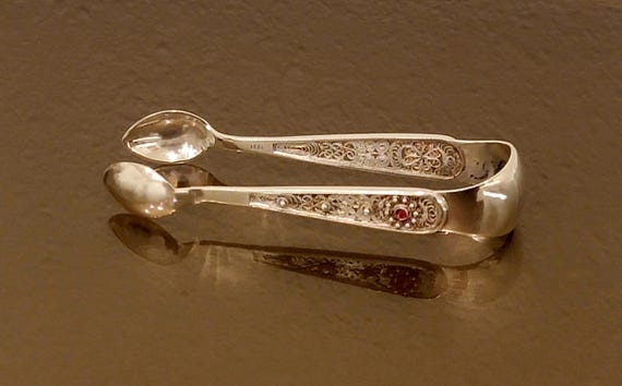 Continental Silver Filagree Sugar Tongs