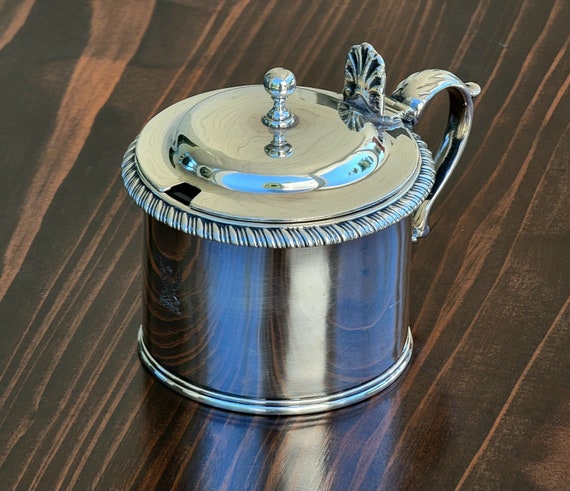 Sterling Silver Mustard Pot with Cobalt Liner made by Benjamin Davis of London, England