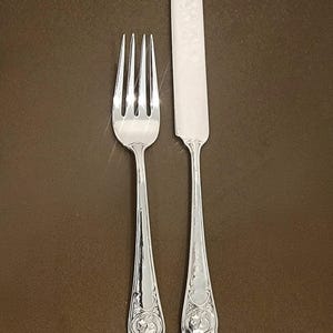Antique Gorham Sterling Silver Youth Knife & Fork – Art Nouveau Girl in Bonnet – Figural Child Flatware Set – 2.18 Troy Oz