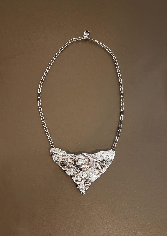 Reticulated Silver Pendant Gemstone Necklace