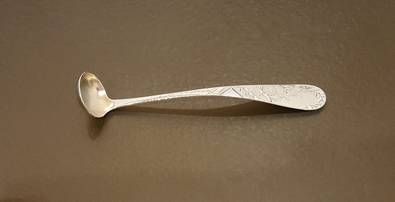 Antique Sterling Silver Mustard Ladle – Hand Engraved Floral Design Towle Silversmiths – E.G. Tucker (retailer) – Victorian Era – 5 Inches