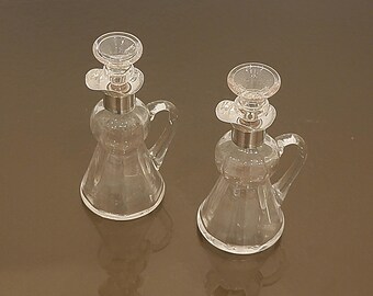 Antique Edwardian Sterling Silver & Crystal Cruet Set – Birmingham 1909 – Nisbet and Watson – Oil and Vinegar Bottles