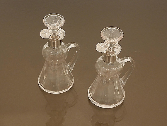 Antique Edwardian Sterling Silver & Crystal Cruet Set – Birmingham 1909 – Nisbet and Watson – Oil and Vinegar Bottles