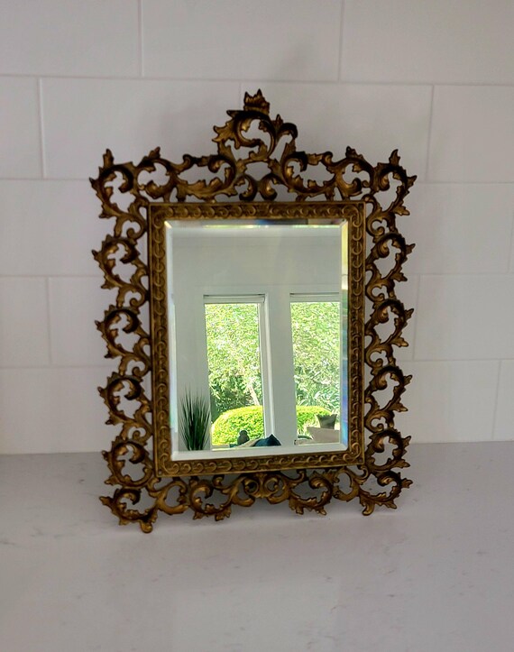 Heavy Brass Baroque Mirror - Bevelled Glass