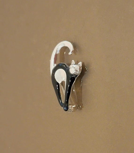 Sterling and Enamel Cat Pin