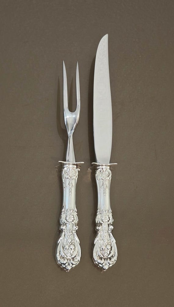Reed & Barton Francis I Sterling Silver Handle Steak Carving Set 2 Pc Knife and Fork Vintage Flatware