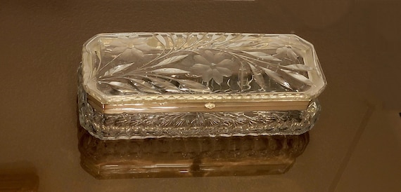 Antique Pairpoint Cut Crystal Dresser Box with Silverplated Mount – 11 in. x 4.5 in. – Monogram RCM