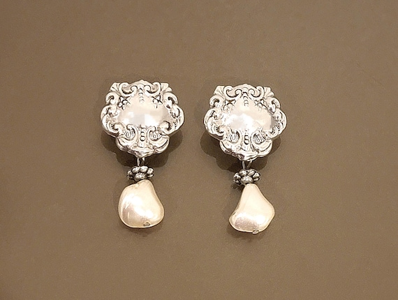 Freshwater Asymmetrical Pearl and Sterling Silver Post/Clip Dangle Earrings
