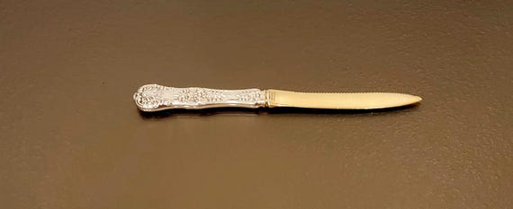 Fruit Knife - Serrated Gold Wash Blade - English King by Tiffany Sterling Silver