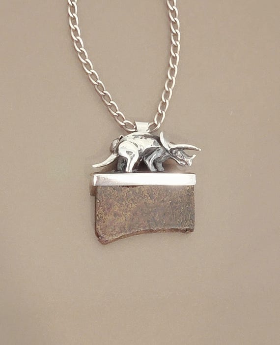 Sterling Silver Triceratops & Bone Pendant Necklace