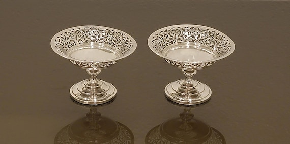 Pair of English Pierced Candy/Mint Basket Compotes - 2-1/4" tall x 3-1/2" diameter Bowl