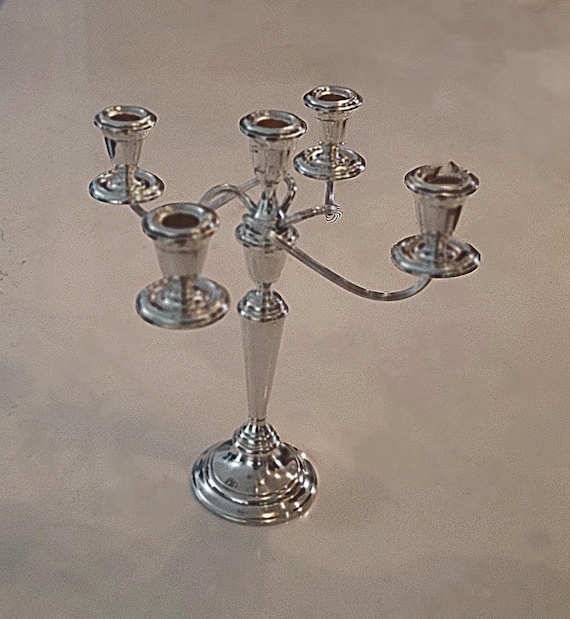 Sterling Silver 5-Lite Candelabra by Alvin Mfg. Co. – Convertible Single Candlestick – Weighted Reinforced #S257