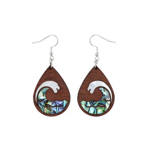 Wave Abalone Inlay Earrings on Padauk