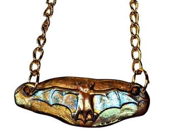 Handmade Teal & Gold Bat Necklace by Sugar Gay Isber