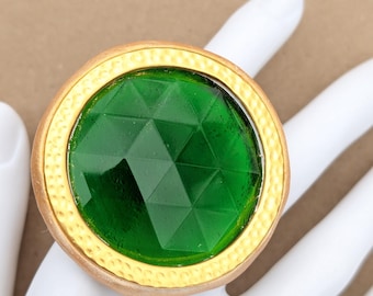 Jumbo 2-inch Vintage Green-Faceted Glass Stone Statement Ring - Unisex, Adjustable Gold-Plated Base - Free US Shipping Sugar Gay Isber