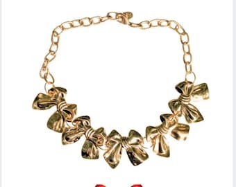 Gold-Plated Brass Bow Statement Necklace - USA Made Brass, Adjustable Length