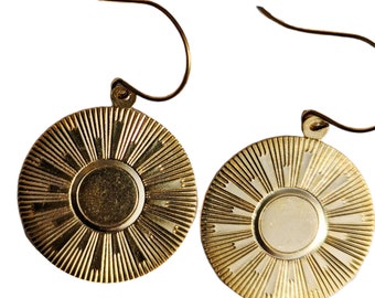 Gold Sun Earrings Artisanal Celestial Earrings 24k Gold Plated 2-Inch Handmade Lightweight Sugar Gay Isber Designer Quality 100% USA Made