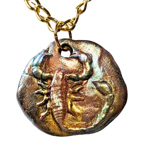 Scorpio Scorpian Plaque Gold Steel 19&quot; Adjustable chain Handmade Each Unique Sugar Gay Isber Zodiac