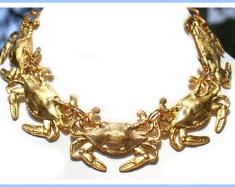 24K GOLD Plated CRAB Necklace Cancer Zodiac US Made Sugar Gay Isber Adjustable 18-inch Collar Necklace Cancer Birthdays
