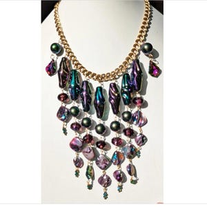 Bib necklace in purples and greens