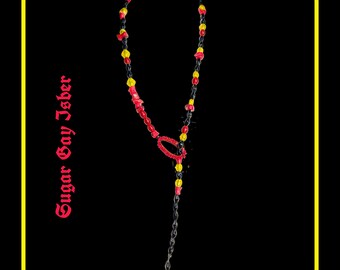 Coral Snake Beaded Lariat Necklace, Red Black Yellow, One of a Kind Handmade (27 inches)