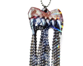 Handmade Fang Halloween Necklace – Spooky Skeleton Swarovski Crystal Jewelry