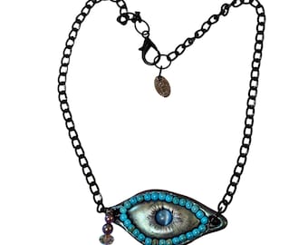 Evil Eye Halloween Necklace – Handmade Artisan Jewelry, 17-inch Black Chain