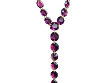 Antique Purple Chandelier Crystal Necklace & Earrings, 1950s Japanese Beads, Gold Plated