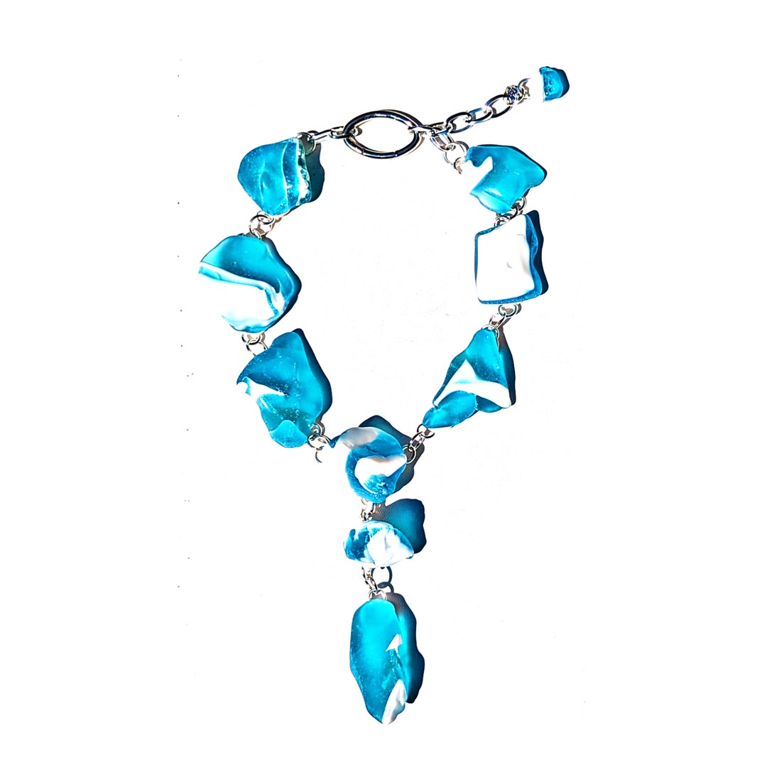 Matte Glass Rocks Bam Bam Matte Glass Rocks Aqua White Statement Necklace Fashion Artisan ...