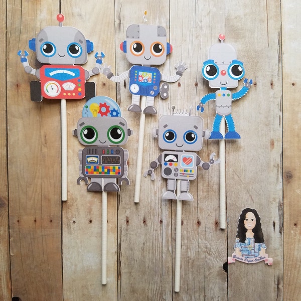 Robot cupcake toppers, robot theme party, cupcake decoration, robot party, robot birthday party, robot birthday, robot cake topper,