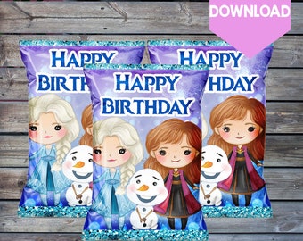 Frozen chip bag, instant download, frozen 2 birthday, frozen party, Frozen favor bags, frozen treat bags, frozen party, frozen theme,