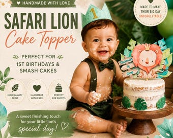 Safari Lion Cake Topper | Personalized First Birthday Smash Cake Decor