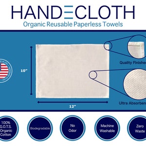 Organic Handecloth Cloth Paper Towels Swedish 10" x 12" Preshrunk