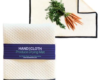 Produce Drying Mat - Organic Cotton Ultra Absorbent Pad - Wash Fruits and Vegetables - Perfect Gift for Her - Zero Waste Kitchen - Food Safe