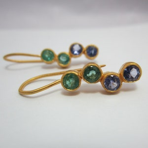 Natural Emerald and natural Tanzanite earrings , emerald tanzanite earrings, natural emerald earrings, natural Tanzanite earrings,