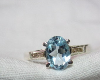 NATURAL blue topaz NATURAL diamond ring ,sterling silver ,WOOW