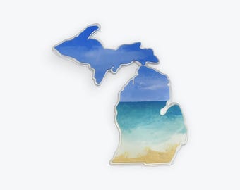 Atrapasueños de playa con acuarela y mapa de Michigan